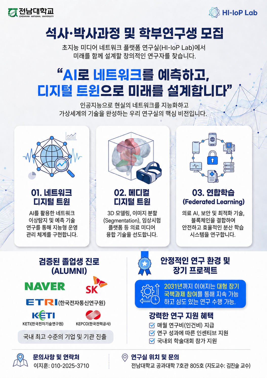 전남대학교 HI-IoP Lab 석사·박사과정 및 학부연구생 모집 안내